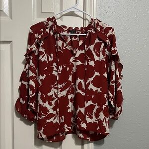 Ann Taylor Red and White Floral Blouse